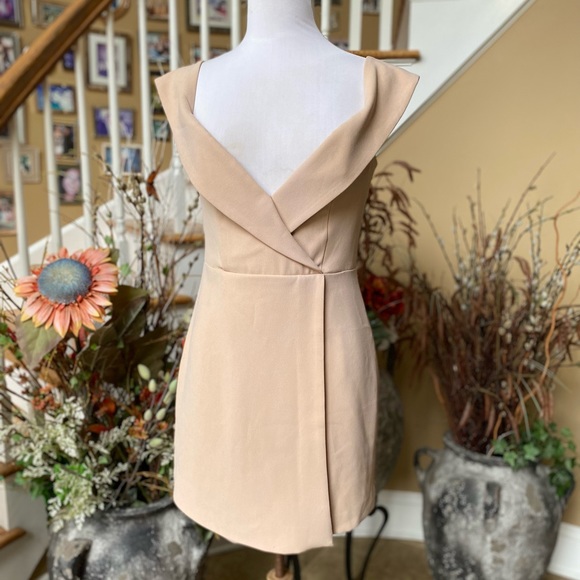 NBD Dresses & Skirts - NBD Medium Peach Beige Off Shoulder Faux Wrap Dress.